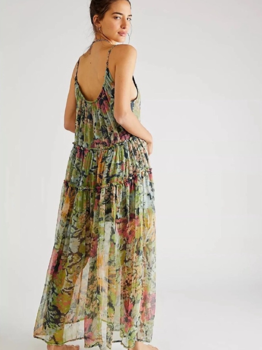 Free People Julianna Maxi Dress Green Sleeveless Tiered Ruffle Size XS - Picture 11 of 16
